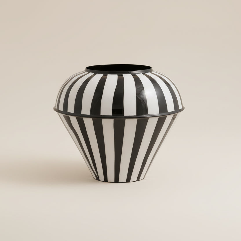 Black/White Oval Stripe Vase - stoneandbeige