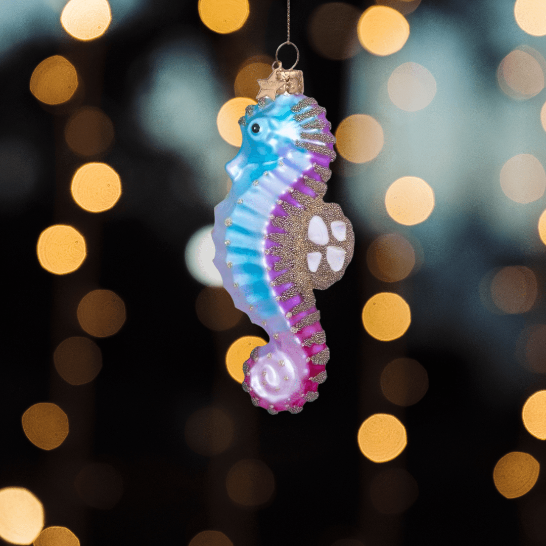 Blue Glass Seahorse Ornament - stoneandbeige