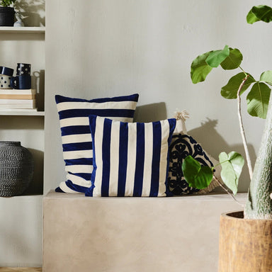 Blue & Ivory Stripe Cushion - stoneandbeige