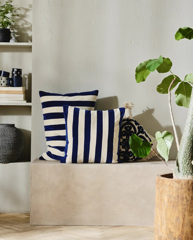 Blue & Ivory Stripe Cushion - stoneandbeige