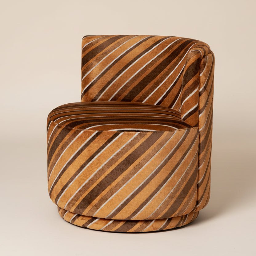Brown Pin Stripe Swivelling Armchair - stoneandbeige