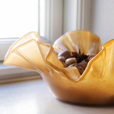 Caramel Folded Leave Glass Decor Bowl - stoneandbeige