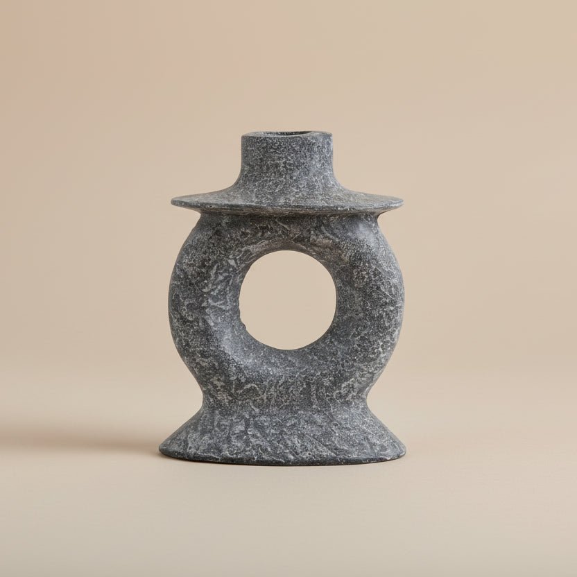 Cast Iron Stone texture Grey Candle Holder - stoneandbeige