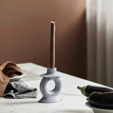 Cast Iron Stone texture Grey Candle Holder