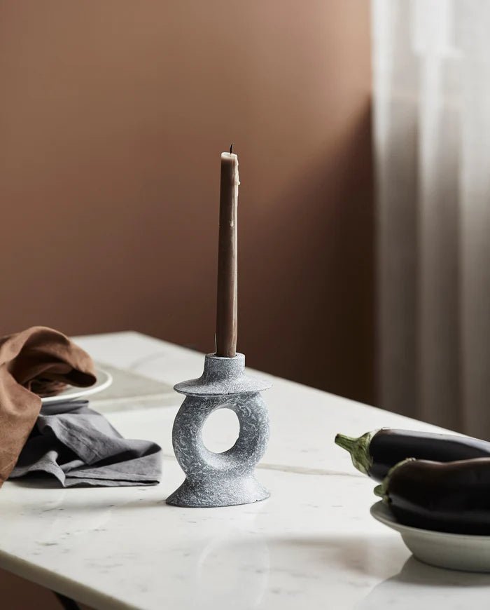 Cast Iron Stone texture Grey Candle Holder - stoneandbeige