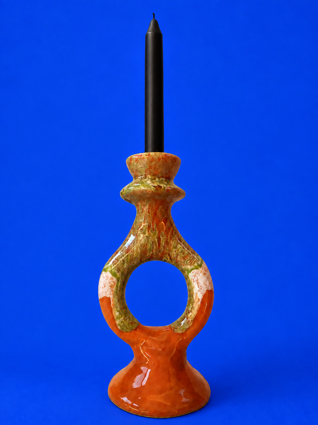 Fara Sculptural Glazed Clay Candle Holder