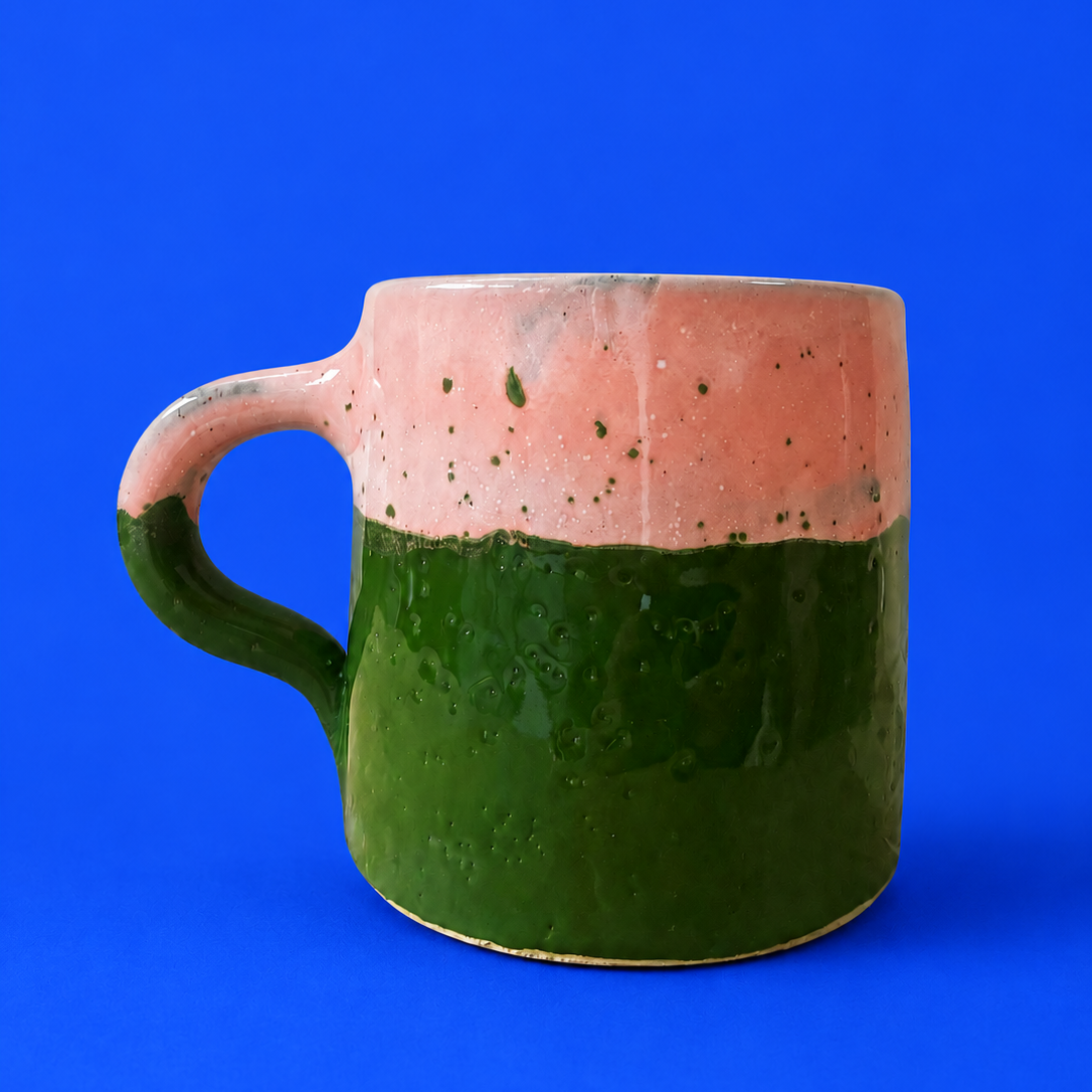 Fara Artisan Pink & Green Glazed Mug
