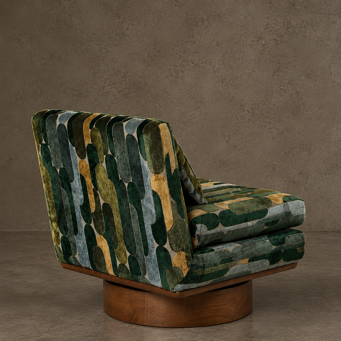 Retro Green Velvet Swivel Lounge Chair