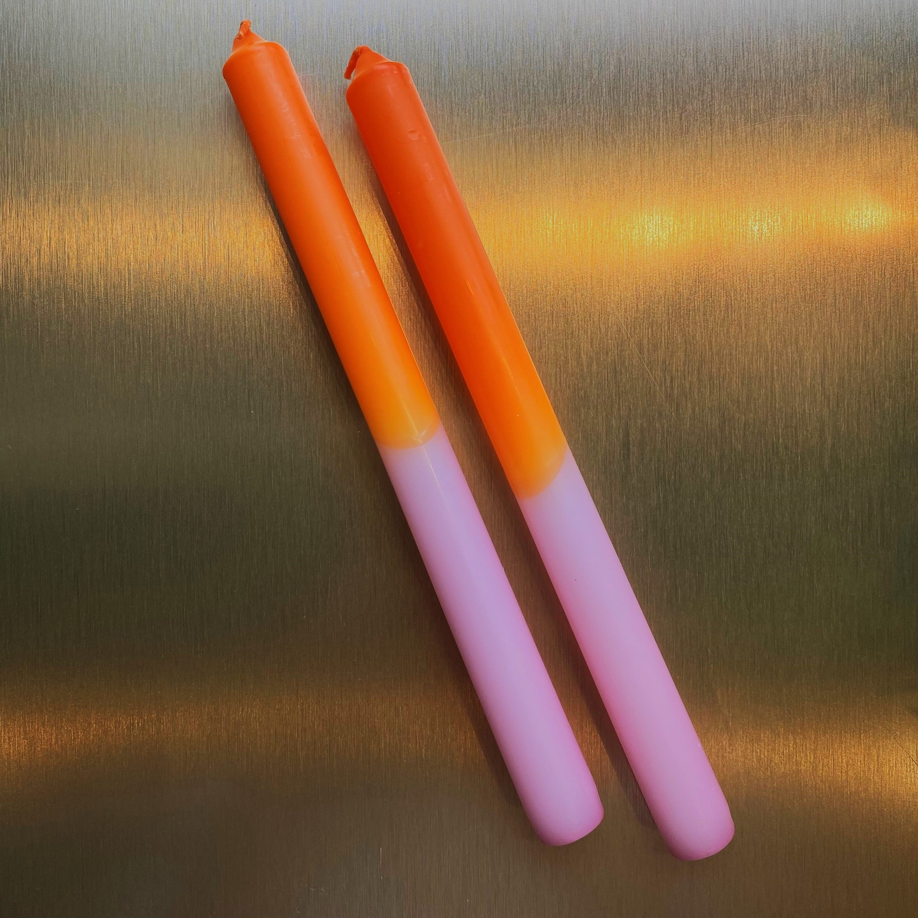 Set of 2 Neon Orange/Pink Dinner Candles