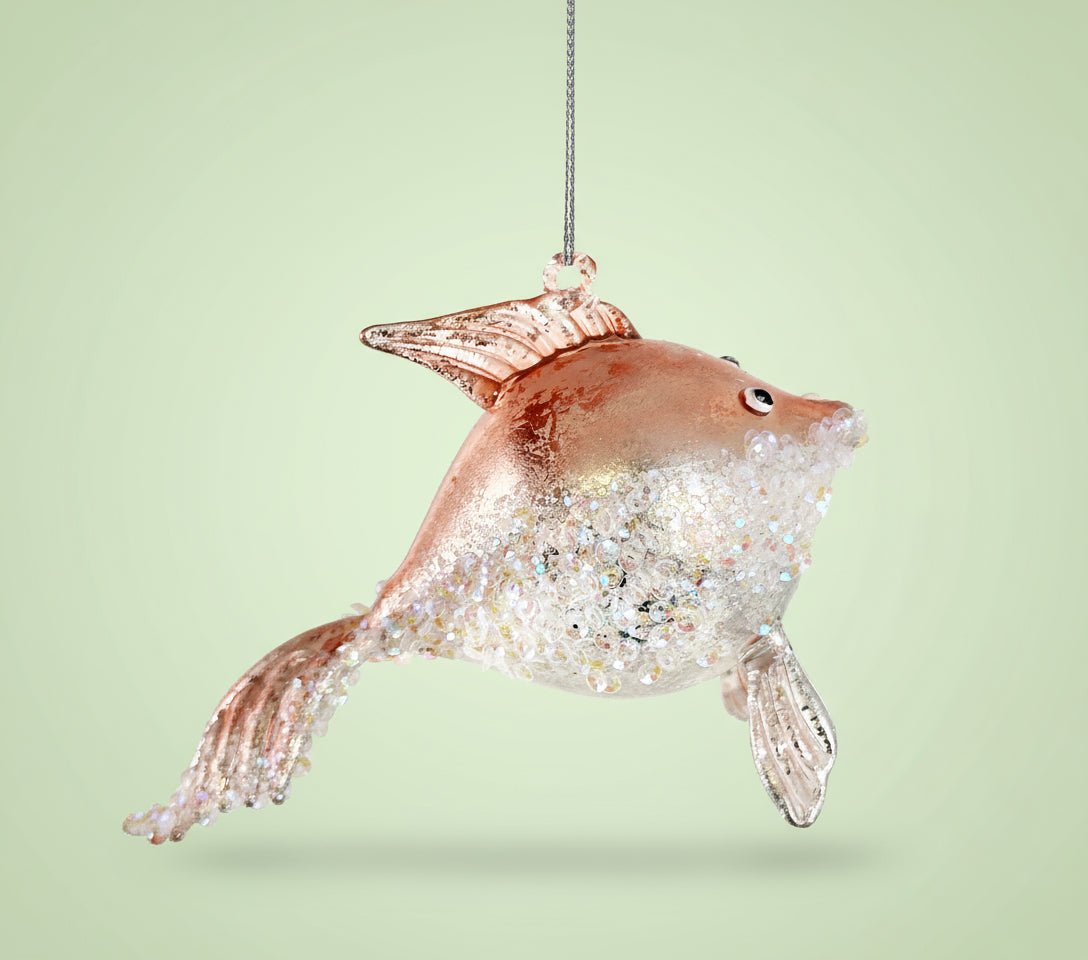 Glass Beaded Hanging Orange Fish Ornament - stoneandbeige
