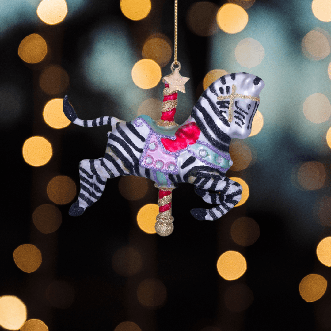 Glass Carousel Zebra Ornament - stoneandbeige