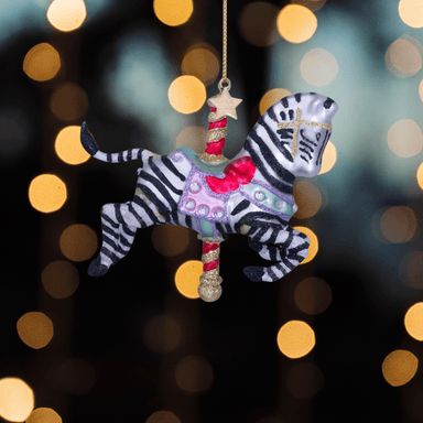 Glass Carousel Zebra Ornament - stoneandbeige