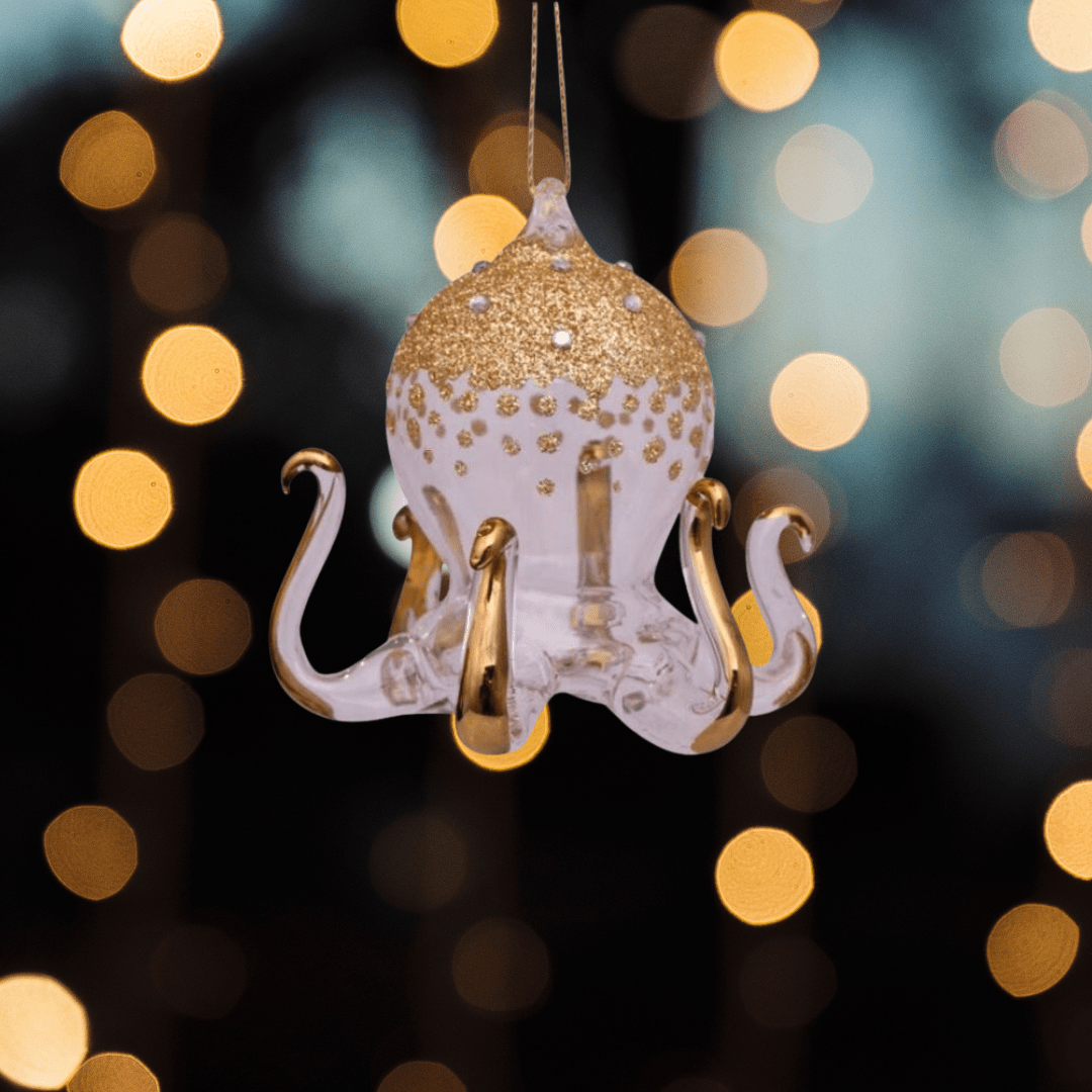 Gold Glass Diamond Squid Ornament - stoneandbeige