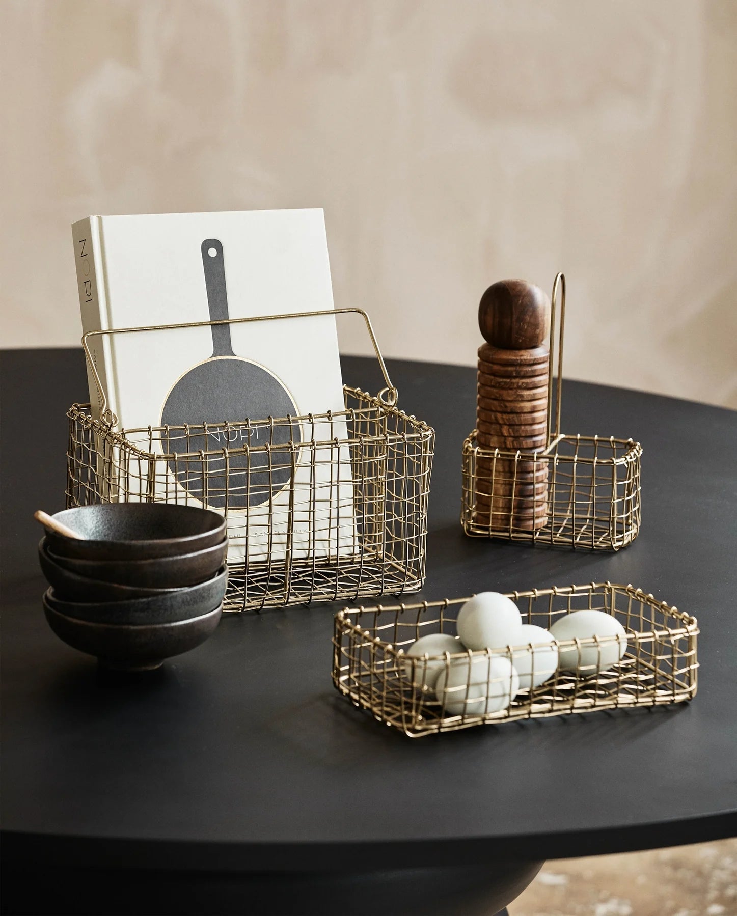 Gold Wire Storage Basket With Handle - stoneandbeige