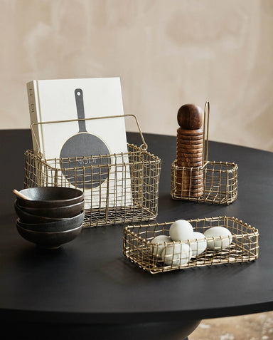 Gold Wire Storage Basket With Handle - stoneandbeige