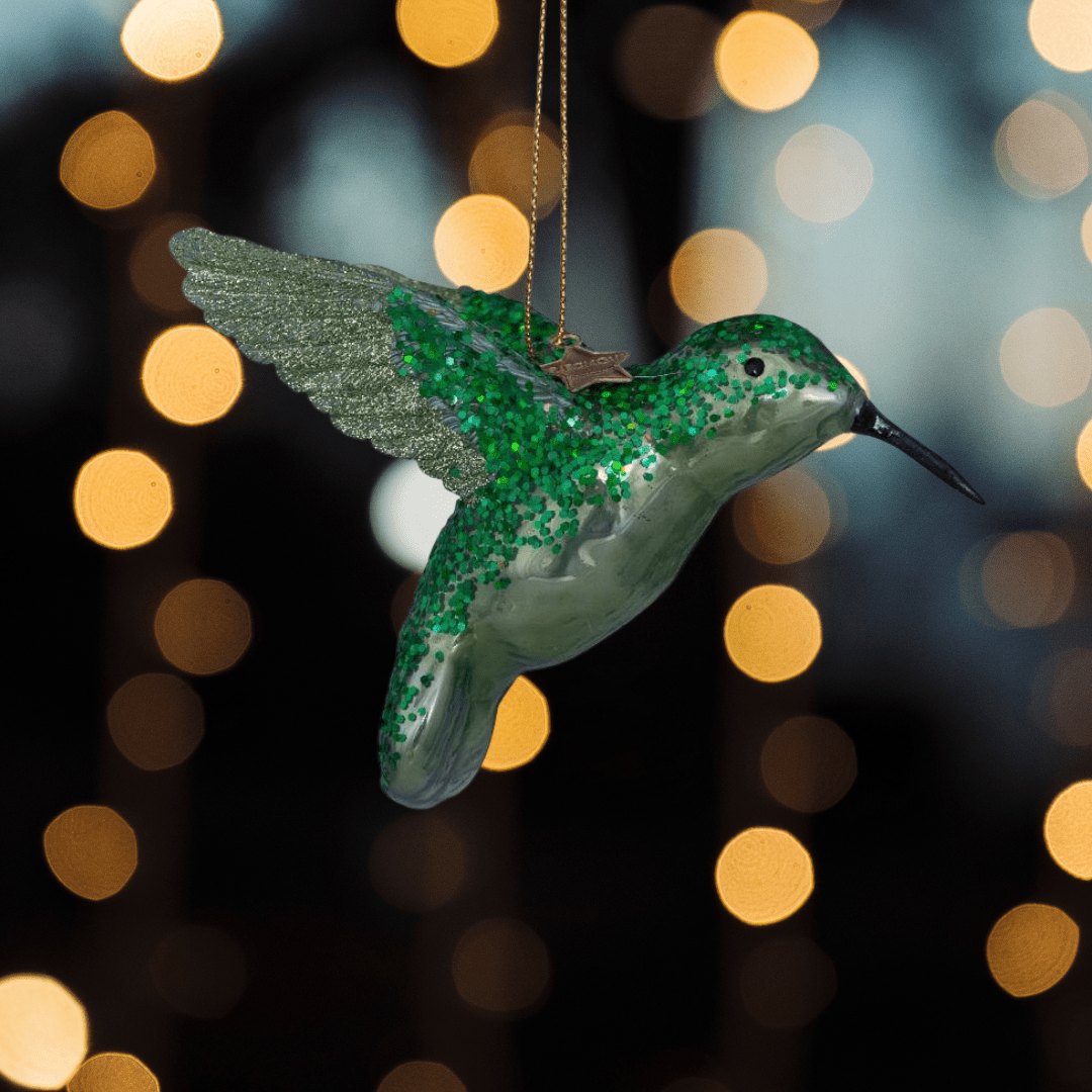 Green Glass Hummingbird Ornament - stoneandbeige
