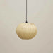 Handcrafted beige bamboo ceiling light with a woven shade and natural contemporary design.