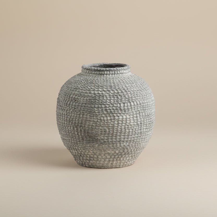 Handcrafted Textured Cement Pot - stoneandbeige