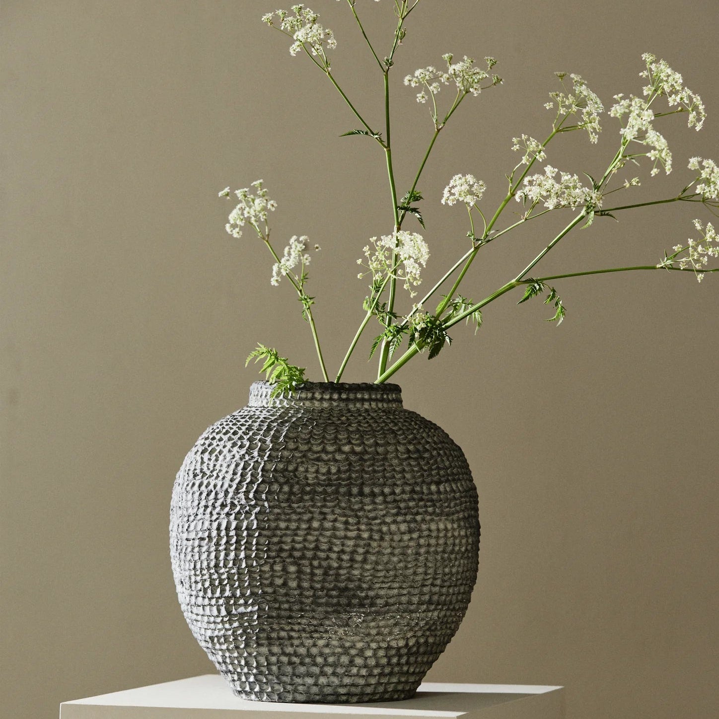 Handcrafted Textured Cement Pot - stoneandbeige
