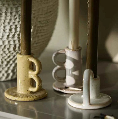 Handle Mustard Ceramic Dinner Candle Holder