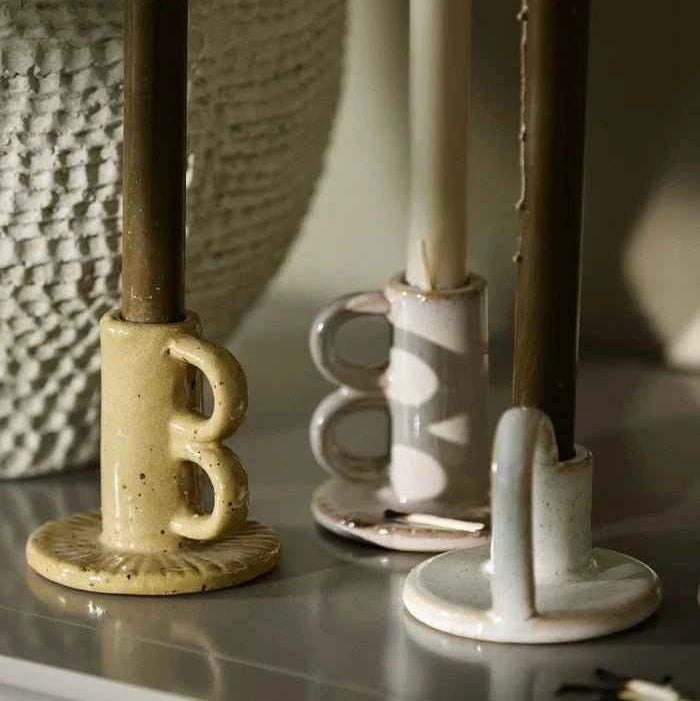 Handle Mustard Ceramic Dinner Candle Holder