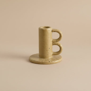 Handle Mustard Ceramic Dinner Candle Holder - stoneandbeige