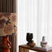 HK LIGHTING vintage brown floral lamp shade styled in a contemporary living room with warm ambient lighting.