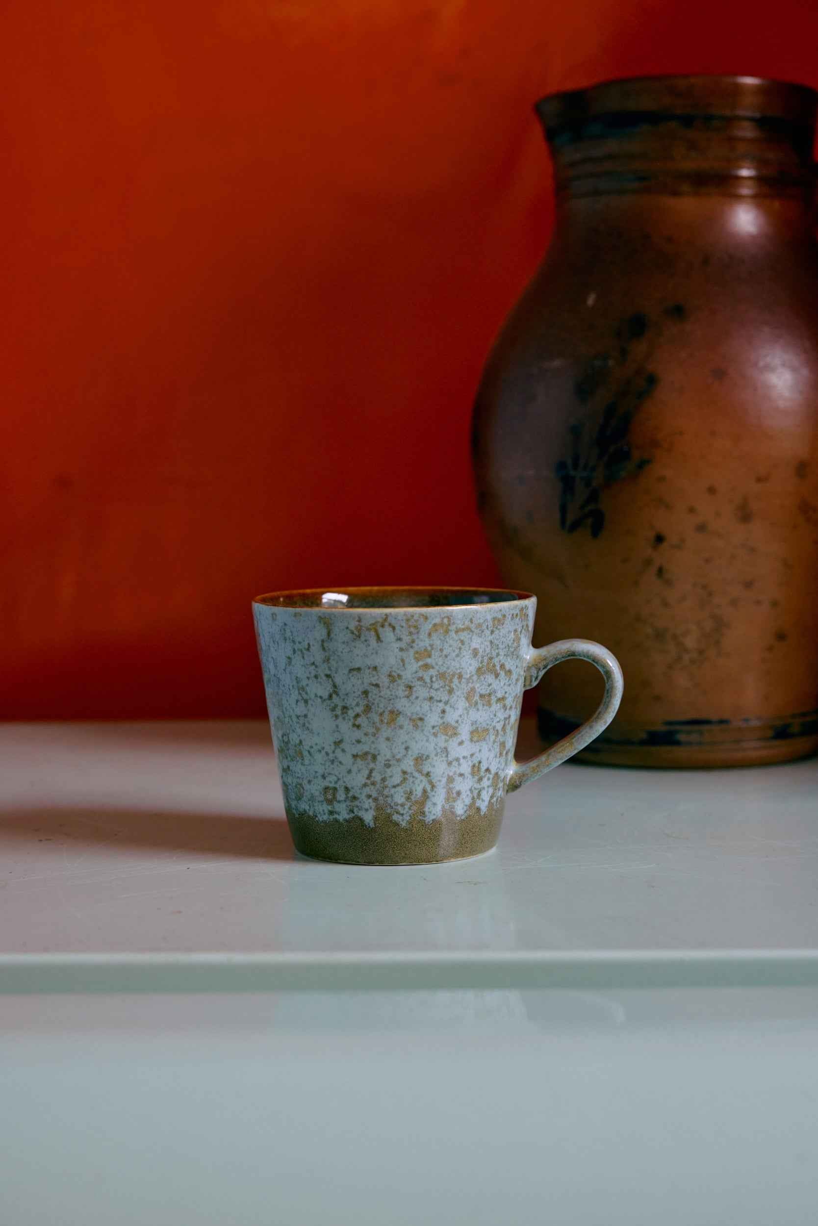HKLIVING aqua green cappuccino mug styled on a contemporary kitchen table with modern home décor.