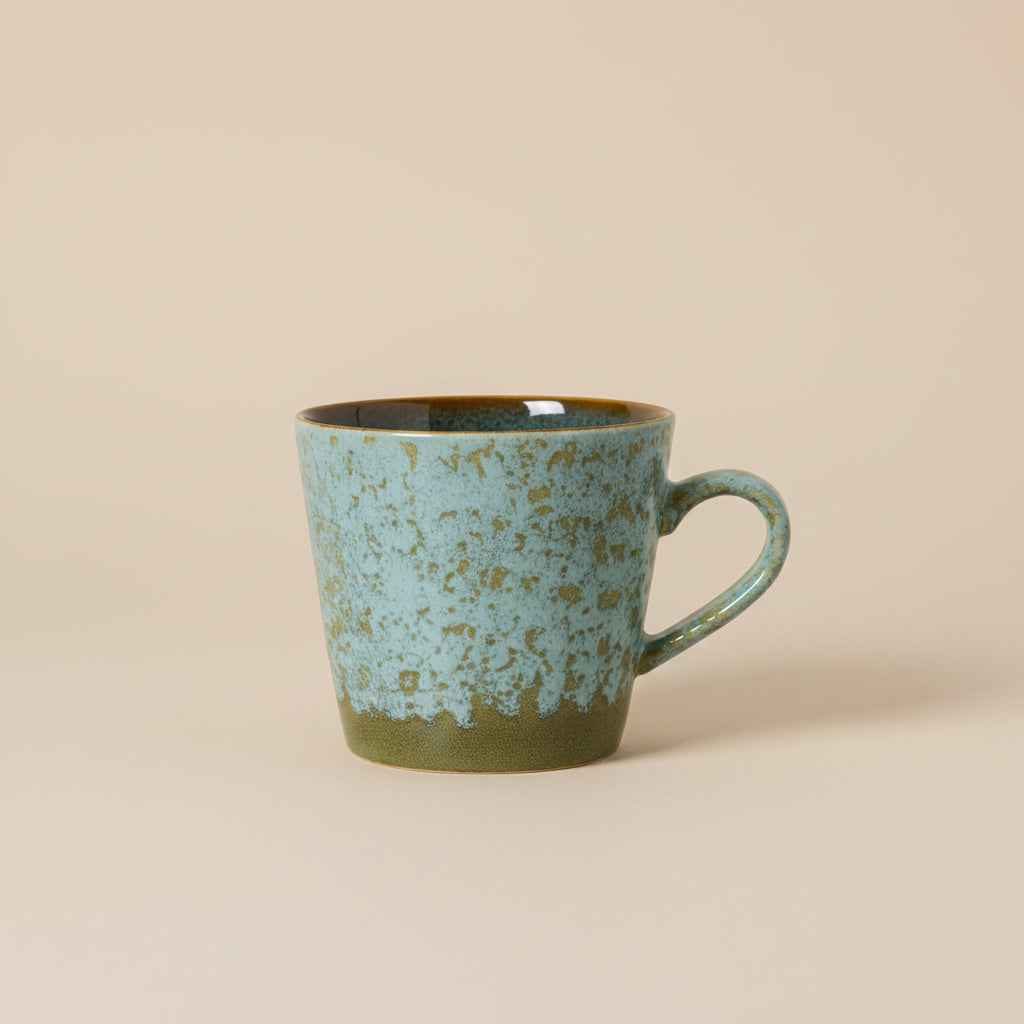 HKLIVING aqua green cappuccino mug crafted from stoneware with a reactive glaze and organic finish.