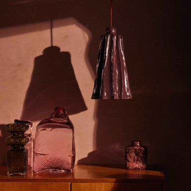HKLIVING Burgundy pendant lamp styled above a dining table in a contemporary interior.