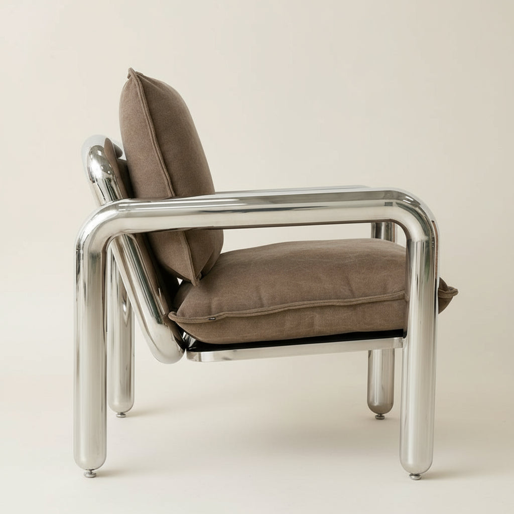 HKLIVING Chrome Lounge Armchair - stoneandbeige