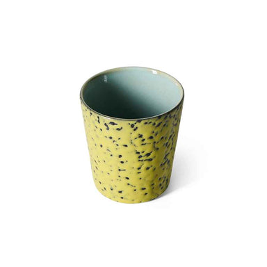 Close-up of the reactive glaze and handcrafted finish on the HKLIVING lime green coffee mug.