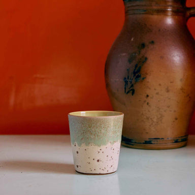 HKLIVING pale green and beige ceramic mug styled on a contemporary kitchen table with modern home décor.