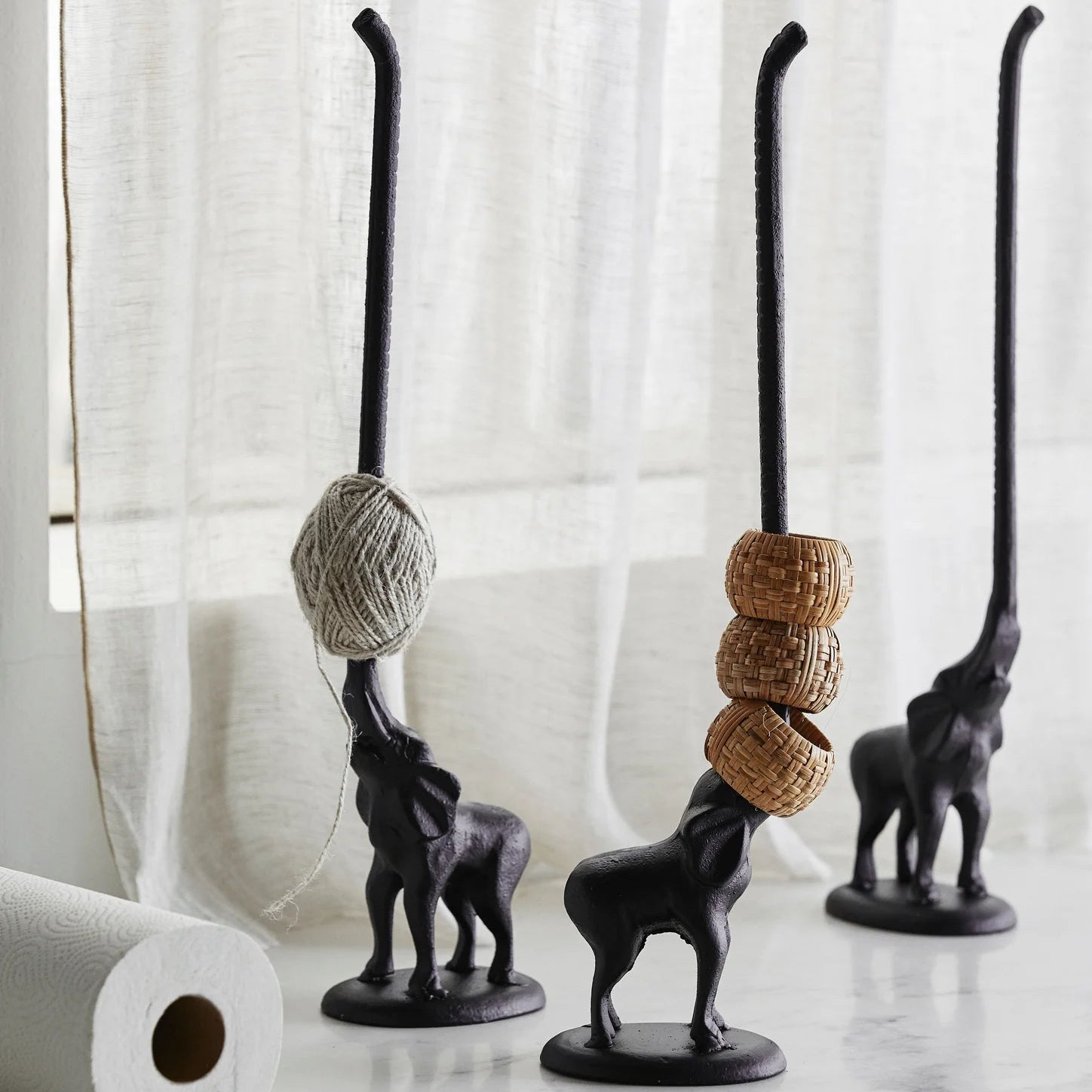Iron Matt Black Elephant Holder - stoneandbeige