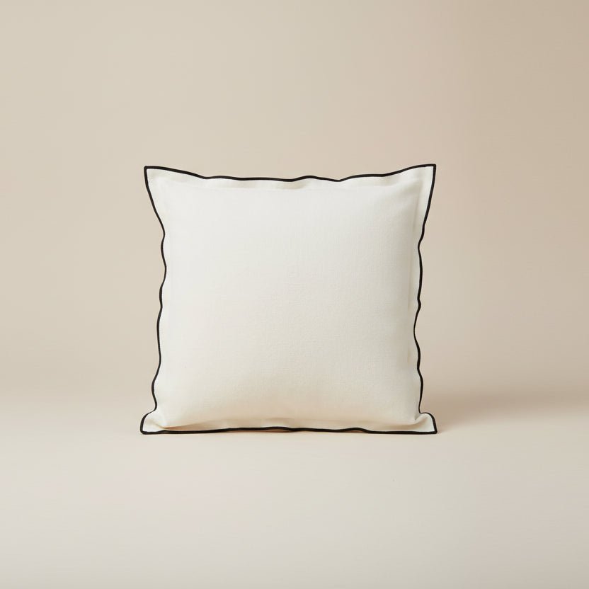 Ivory Cotton & Linen Black Piping Cushion - stoneandbeige