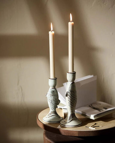 Ivory Stoneware Fish Candle Holder - stoneandbeige