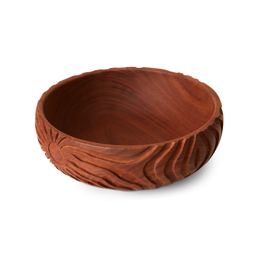 HKLIVING Hand-Carved Wooden Serving Bowl