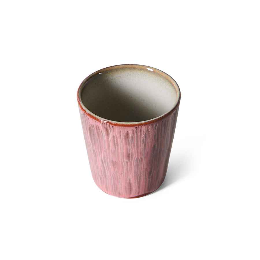 Close-up of the reactive glaze and handcrafted finish on the HKLIVING rhubarb coffee and latte mug.