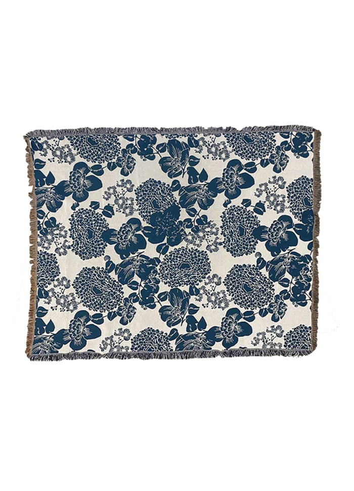 Blue Floral Jacquard woven blanket