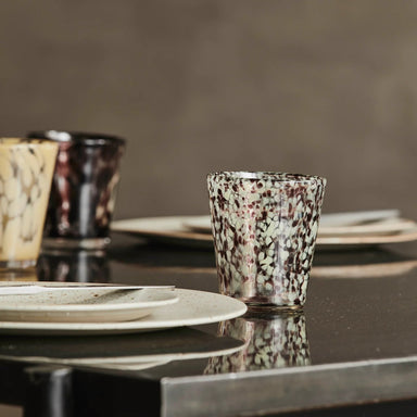 Lime/Brown Dotted Drinking Glass - stoneandbeige