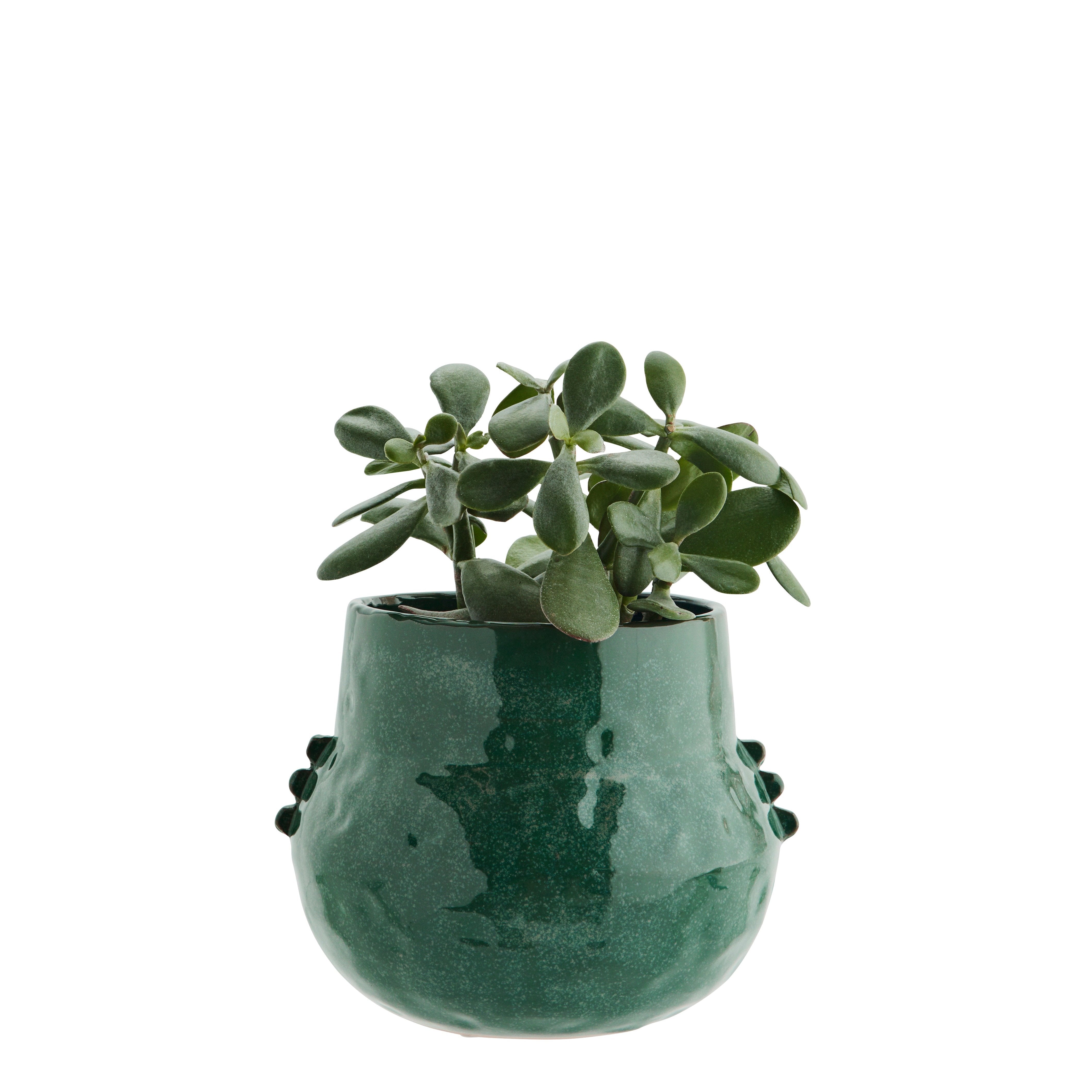 Dark Green Stoneware Flower Pot