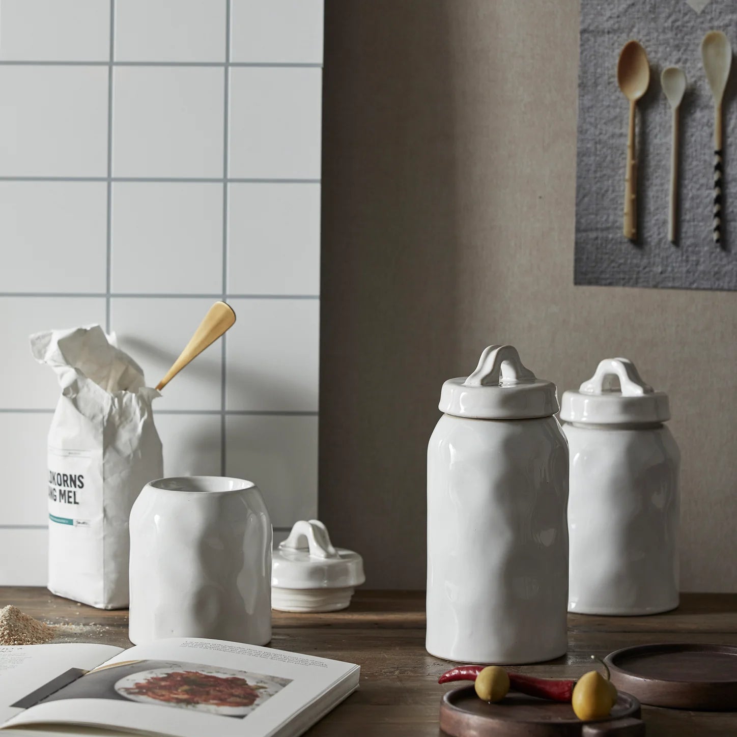 Medium White Glazed Stoneware Storage Jar - stoneandbeige