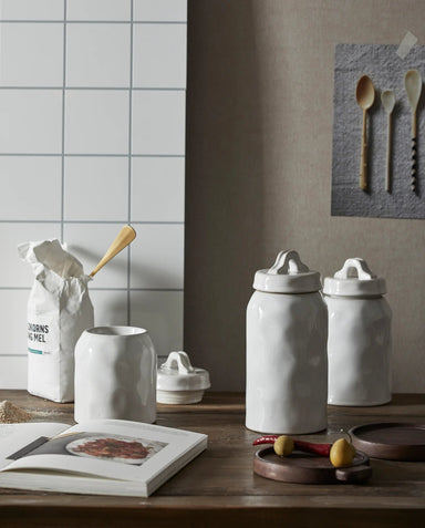 Medium White Glazed Stoneware Storage Jar - stoneandbeige
