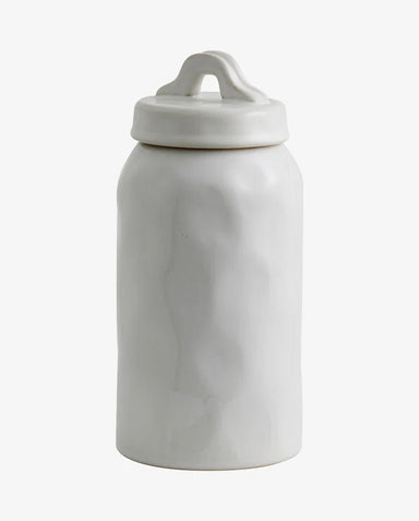 Medium White Glazed Stoneware Storage Jar - stoneandbeige