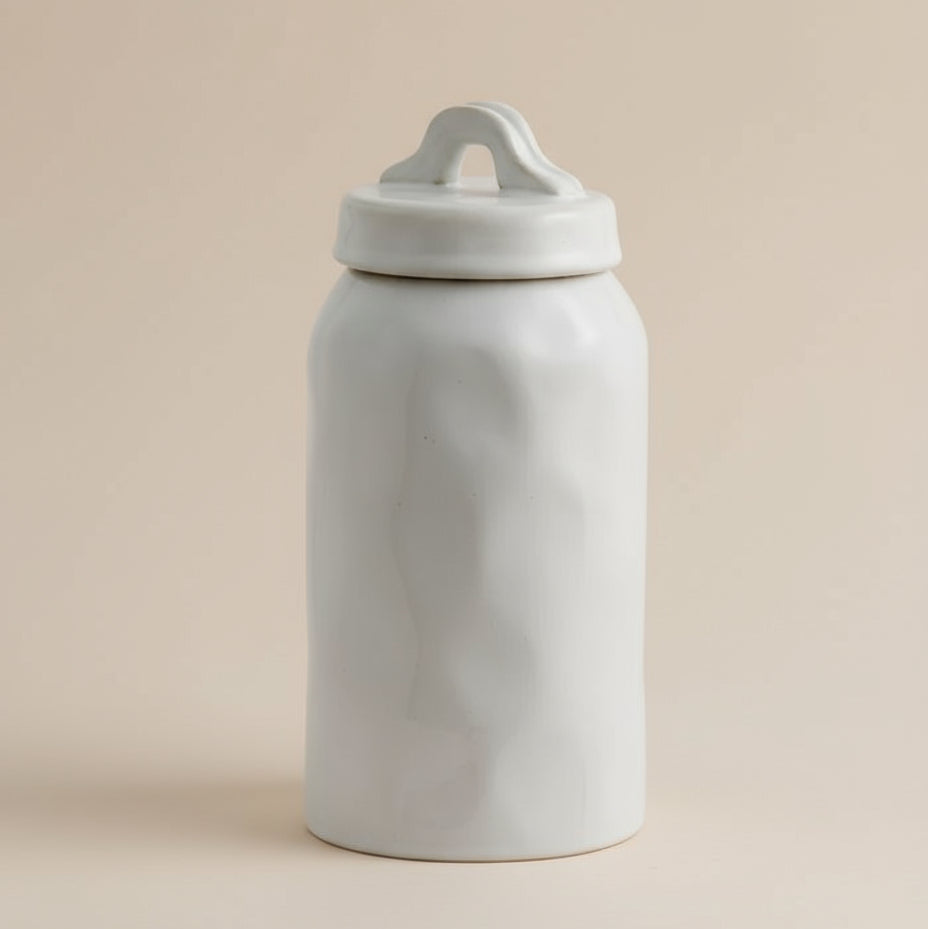 Medium White Glazed Stoneware Storage Jar - stoneandbeige