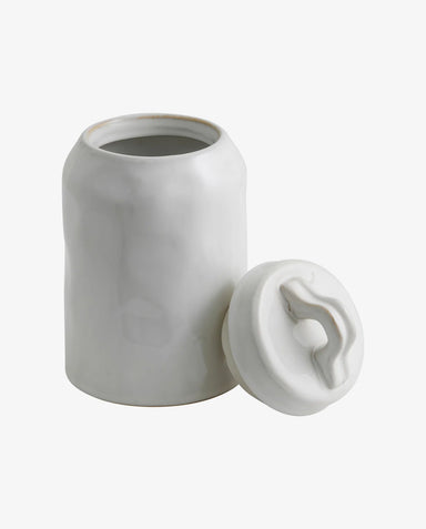 Medium White Glazed Stoneware Storage Jar - stoneandbeige