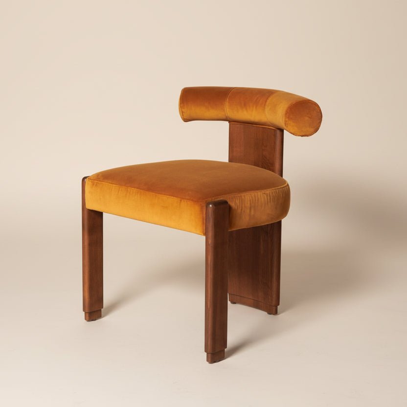 Mid Century Orange Velvet Chair - stoneandbeige