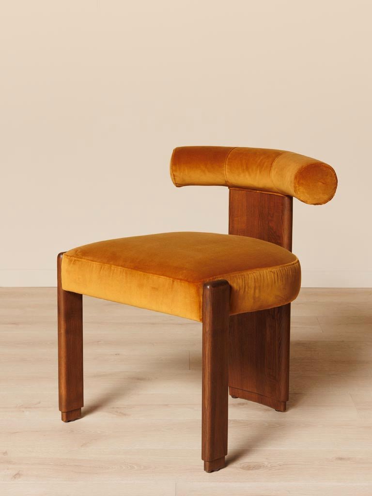 Mid Century Orange Velvet Chair - stoneandbeige