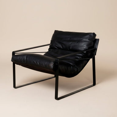Mid Century Style Black Leather Chair - stoneandbeige