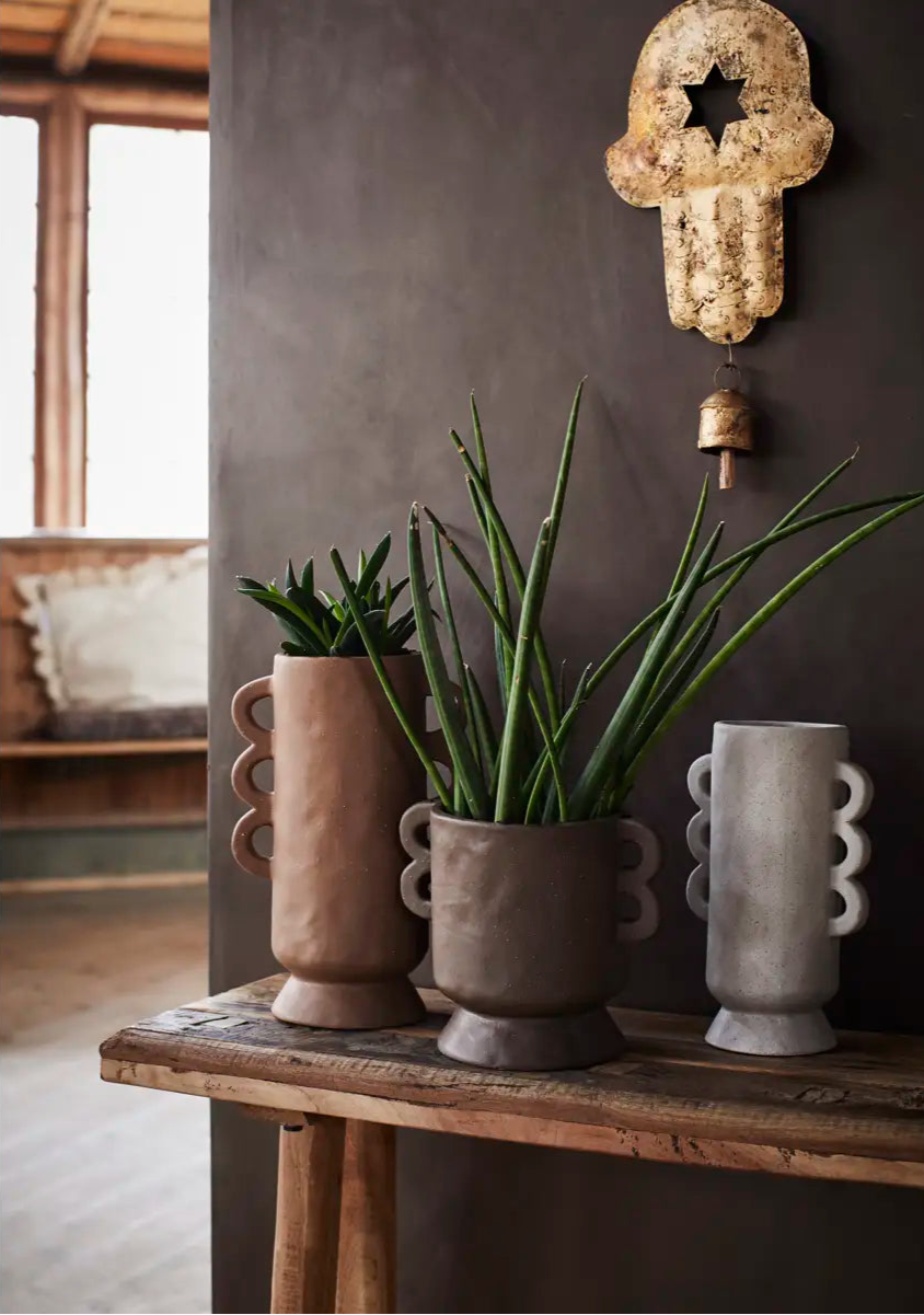 Dark Brown Stoneware Plant Pot